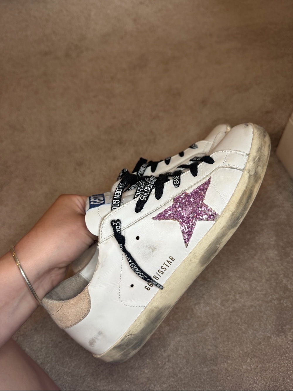 Golden Goose White Leather Sneakers with Pink Glitter Star RARE❗️ - Picture 3 of 6